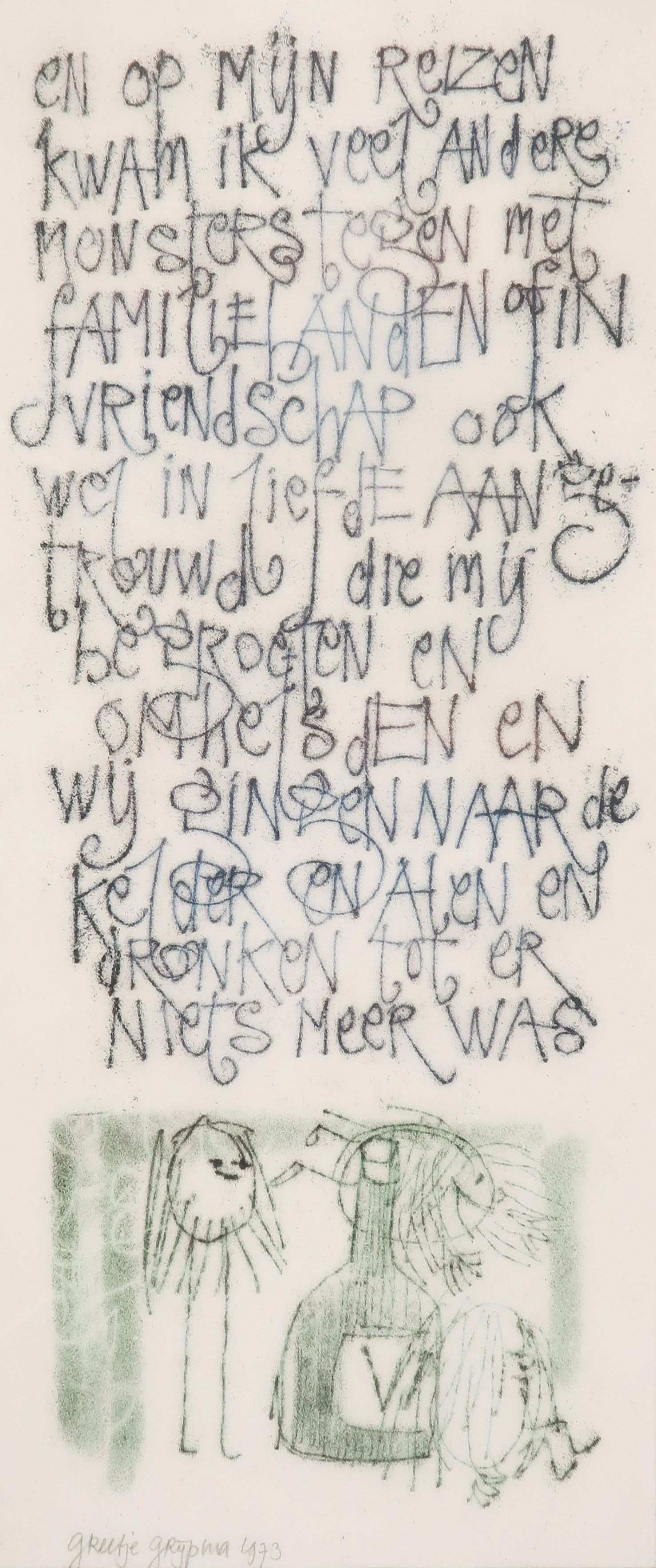 Greetje Grijpma - Monotype, Gedicht - Ingelijst kopen? Bied vanaf 1!