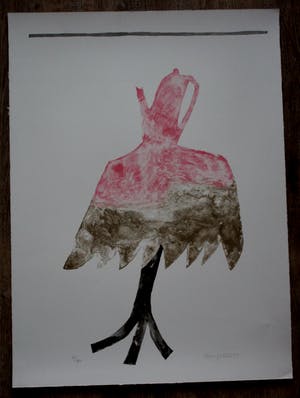 Klaas Gubbels - litho:: roze koffiekan - 1977 (groot) kopen? Bied vanaf 295!