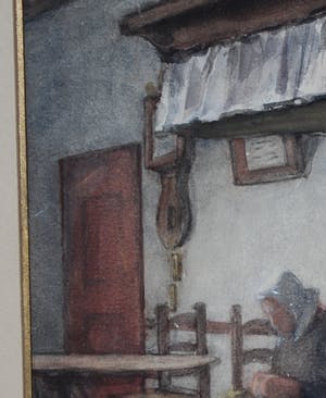 Theodora Elisabeth Wolterbeek Muller - vrouw in boerenkeuken - aquarel kopen? Bied vanaf 65!