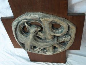 Klaas Pijlman - Chamotte / Aardewerk op paneel , Duif & Pax Christi - ca. 1970 kopen? Bied vanaf 25!