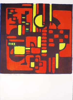 Wim Motz - Litho, Abstracte compositie verkocht voor € 50!