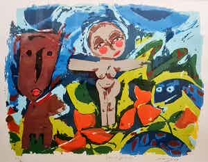 John Lie a Fo - Handgesigneerd ingelijste zeefdruk, titel onleesbaar verkocht voor € 75!