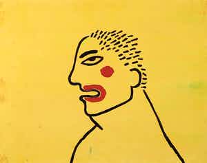 Truong Tan - Beschilderd paneel, Figuur in geel verkocht voor € 500!