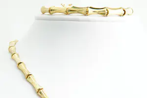 83- Magnifieke 18 Krt  gouden SET (collier & armband) -  Bamboe-schakel kopen? Bied vanaf 1140!