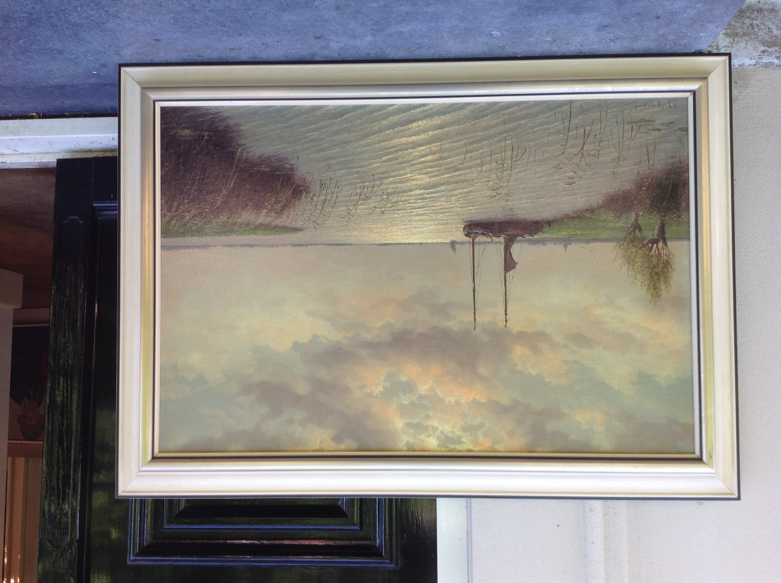 Herman Wijngaard - Zicht op de lek met boten aangemeerd.  verkocht voor € 500!