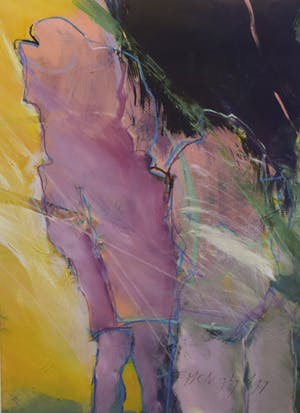 Marjan Nagtegaal - 'Geel, roze, blauw en zwart' - acrylverf op papier kopen? Bied vanaf 20!