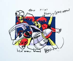 Herman Brood - ingelijste zeefdruk: Test Pilot blues (1993) verkocht voor € 249!