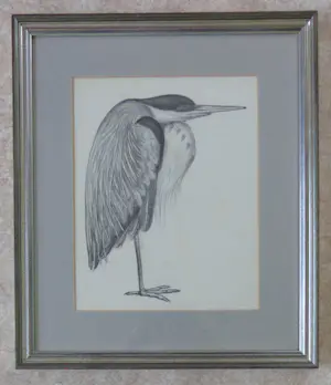 Jan Bezemer - BLAUWE REIGER / ZW-W LITHO / 50x43cm / KADER / SIG kopen? Bied vanaf 45!
