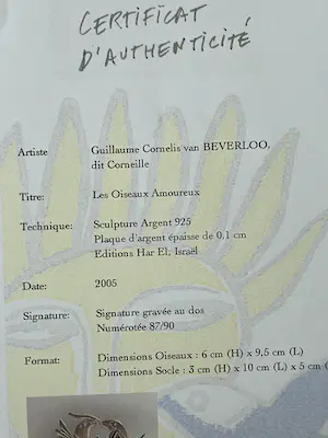 Corneille - Met de hand gesigneerd genummerd beeldhouwwerk: Les oiseaux amoureux (Verliefde kopen? Bied vanaf 350!