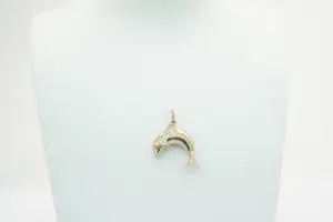 55 - Forse 14 Krt geelgouden Dolfijn hanger - met ca. 40 steentjes Zirkonia kopen? Bied vanaf 270!