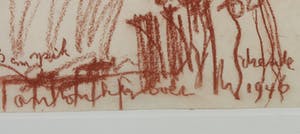 Anton Heyboer - Krijttekening op geschept papier, Ik liep langs (...) / Drenthe 1946 - Ingelijst kopen? Bied vanaf 1!