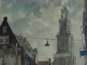 Willem Fekken - Ingelijste aquarel , Stadsgezicht Amsterdam , Westertoren - 68 x 48 cm kopen? Bied vanaf 1!