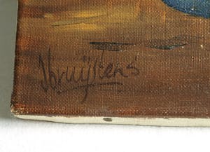 Niet of onleesbaar gesigneerd - Olieverf op doek , Stilleven met groene vaas, fruit en boeken - gesigneerd kopen? Bied vanaf 1!