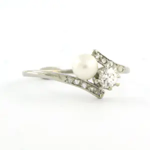 Platina slagring met parel, old mine cut en roos geslepen diamanten tot. 0.20ct kopen? Bied vanaf 180!
