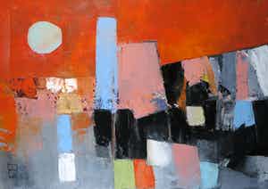 Philip Vencken - Olieverf op doek, Townscape verkocht voor € 80!