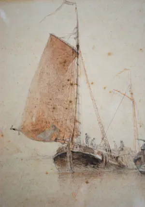 Everhardus Koster - fraai uitgewerkte aquarel met twee bemande botters kopen? Bied vanaf 195!