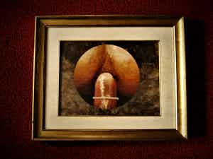 Aat Veldhoen - Bijzonder & Expliciet erotisch OLIEVERF "Up Yours" gesigneerd 1976 verkocht voor € 20!