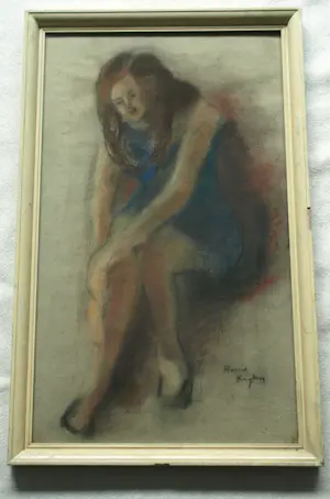 Harrie Kuyten - Ingelijste pastelkrijttekening , Meisje kopen? Bied vanaf 20!