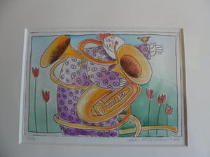 Ada Breedveld - Kleuren ets, titel, "Tuba". kopen? Bied vanaf 40!