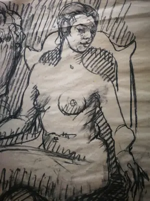 Rob Aussen - Naakt. Portret. Zittende vrouw. kopen? Bied vanaf 69!