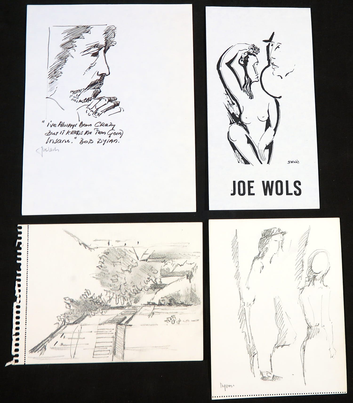 Joe Wols - Lot van vier werken op papier, Figuren en landschap kopen? Bied vanaf 1!