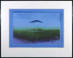 Ries Kleijnen - Gemengde druktechniek, House with cloud - Ingelijst verkocht voor € 40!