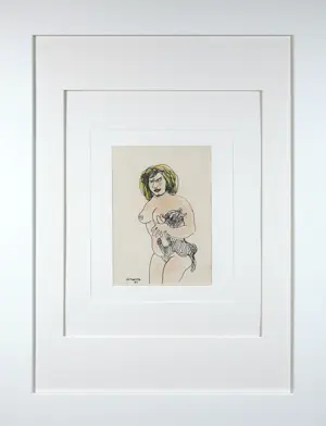 Corneille - Ingelijste pastel- en viltstifttekening, Femme et chat noir kopen? Bied vanaf 800!