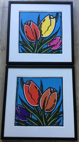 Buy Henk Schiffmacher - Tulpen | Lot van 2 zeefdrukken - ingelijst? Bid from 120!