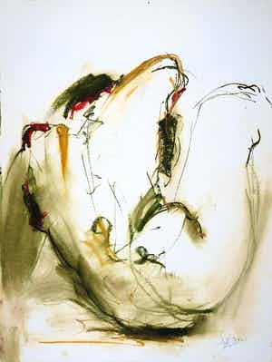 Franscz Witte - Acryl en krijt op papier, Zittend figuur verkocht voor € 1!