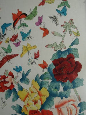 Niet of onleesbaar gesigneerd - Grote ingelijste aquarel op zijde , Japans , Vlinders – 100 x 62 cm kopen? Bied vanaf 1!