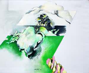 Pierre van Soest - Olieverf op doek: Insekten II - 1968 verkocht voor € 995!