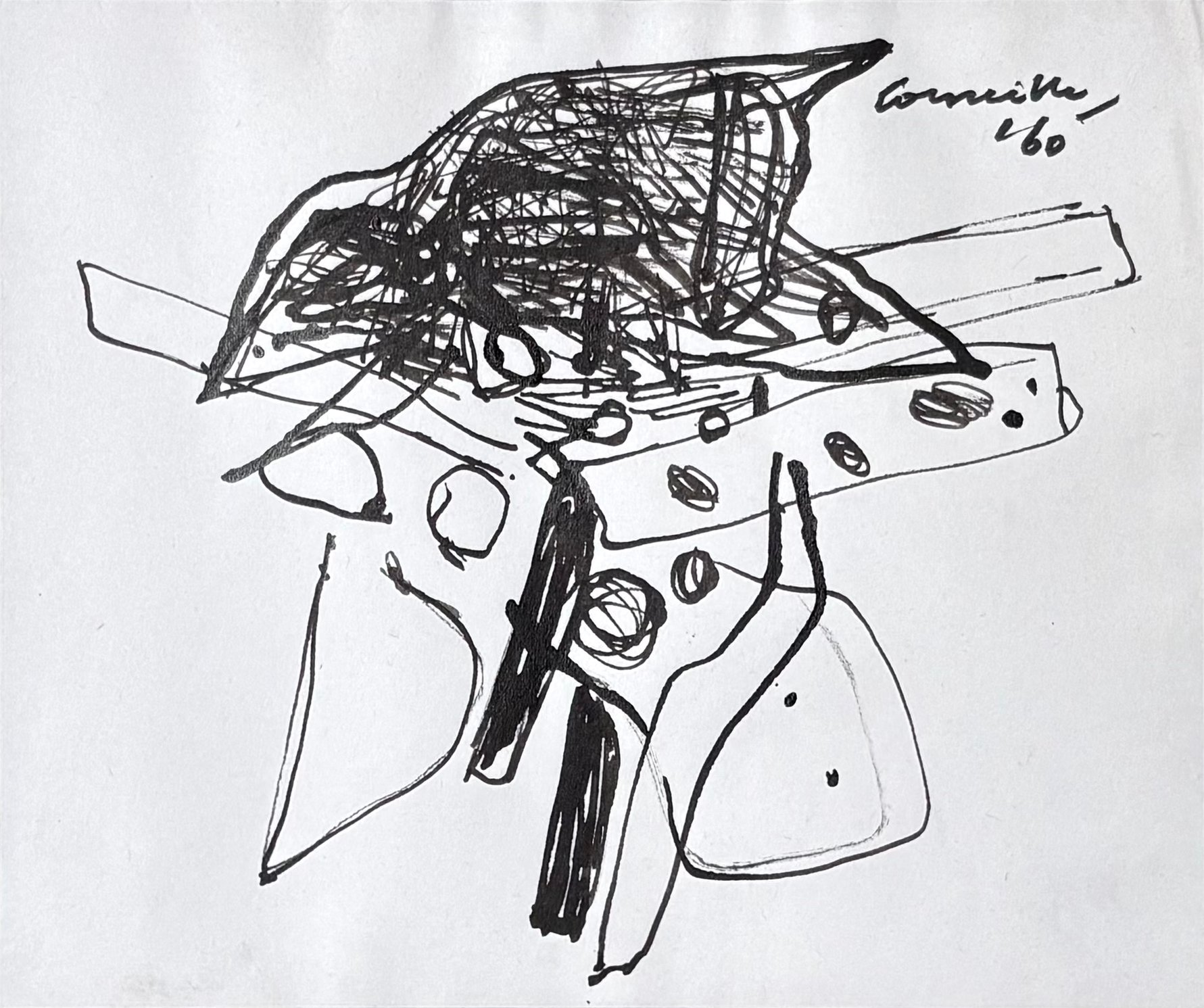 AcheterCorneille - inkt tekening - Composition abstraite (1960)? Enchérissez de 1500!