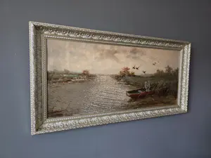 Cornelis Waterman - Water landschap man in boot en opvliegende ganzen kaufen? Bieten Sie von 90!