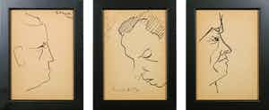 Siep van den Berg - Lot van drie pentekeningen, Portretten - Ingelijst verkocht voor € 35!