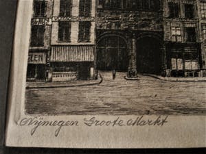 Niet of onleesbaar gesigneerd - Mooie scherpe droge naald Ets "groote markt Nijmegen" gesigneerd kopen? Bied vanaf 1!