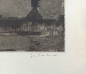 Jan Poortenaar - Polderlandschap in de nacht, aquatint ets kopen? Bied vanaf 35!