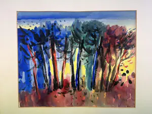 Andre van der Vossen - Bomenrij - expressionistisch kleurrijk werk kopen? Bied vanaf 195!