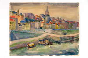 Toon Vijftigschild - Stadsgezicht op Nijmegen - Waalkade kopen? Bied vanaf 125!