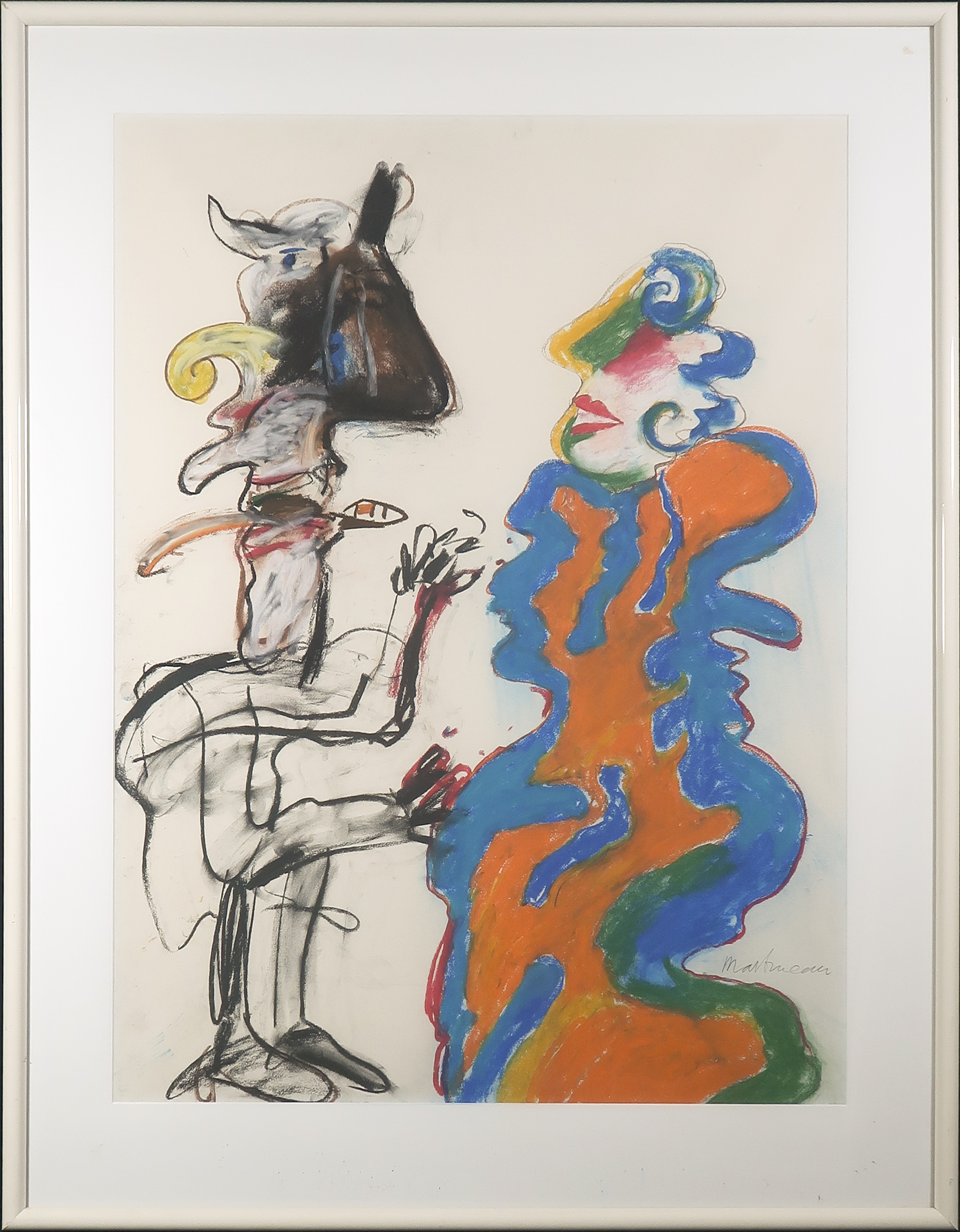 Anton Martineau - Krijt op papier, Zonder titel - Ingelijst (Groot) verkocht voor € 150!