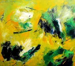 Charlotte Molenkamp - olieverf op doek: landschappelijk geel verkocht voor € 2200!