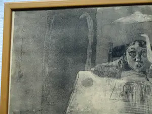 Niet of onleesbaar gesigneerd - Ingelijste prent (litho?) , Man met koffiekan kopen? Bied vanaf 1!