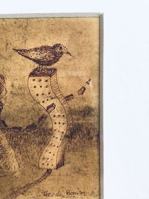 Theo den Boon - Pentekening, hand gesigneerd, ingelijst, 1974 kopen? Bied vanaf 15!