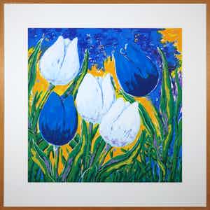 Roel Hofman - Zeefdruk, Tulpen IV - Ingelijst verkocht voor € 1!