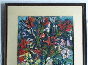 Niet of onleesbaar gesigneerd - Ingelijst, olieverf op papier , Bloemstilleven – Turkije? – 1978 kopen? Bied vanaf 1!