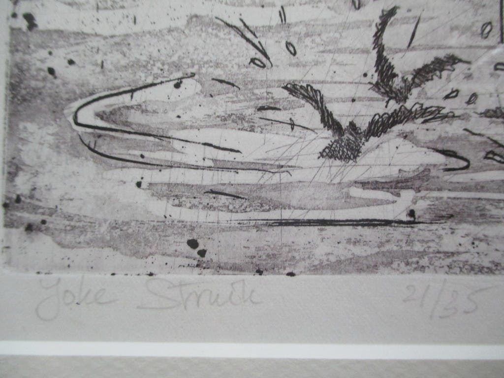 Joke Struik - ingelijste kleurenets, "Hoi, regen!" kopen? Bied vanaf 45!