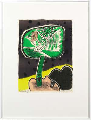 Corneille - Litho, Femme et les oiseaux - Ingelijst verkocht voor € 120!