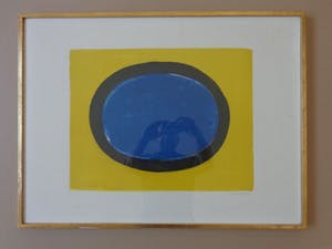 Bram Bogart - GEEL-ZWART-BLAUW / KLEURLITHO / 57x76cm / KADER / SIG/ 1967 kopen? Bied vanaf 215!