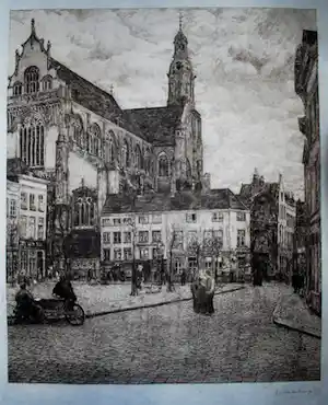 Gerrit Haverkamp - Antwerpen: Veemarkt met de St Pauluskerk - ets uit 1912 - fraai ingelijst verkauft für € 65!