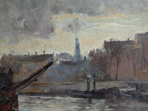 Niet of onleesbaar gesigneerd - Olieverf op doek, verdoekt op board (marouflé) , Havengezicht – Rein Snapper? kopen? Bied vanaf 1!