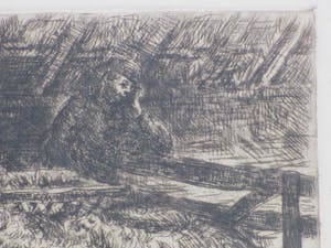 Jacoba de Graaff - Boer met schapen in de stal - Ets kopen? Bied vanaf 1!